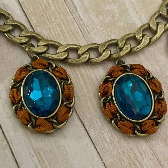 Vintage Chunky Chain Blue Crystal Statement Necklace - Picture 9 of 10